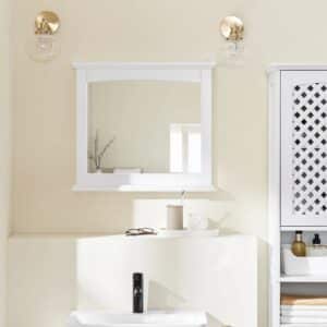 Spejl med hylde til badeværelset, 60 x 6 x 53,5 cm, hvid