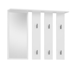 Knagerække med hylde og spejl, hvid
