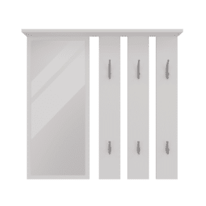 Knagerække med hylde og spejl, mat hvid