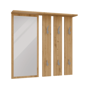 Knagerække med hylde og spejl, naturfarvet