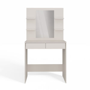 Elegant sminkebord med spejl og 4 hylder, kashmir-farvet