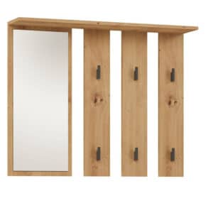 Knagerække med hylde og spejl, naturfarvet