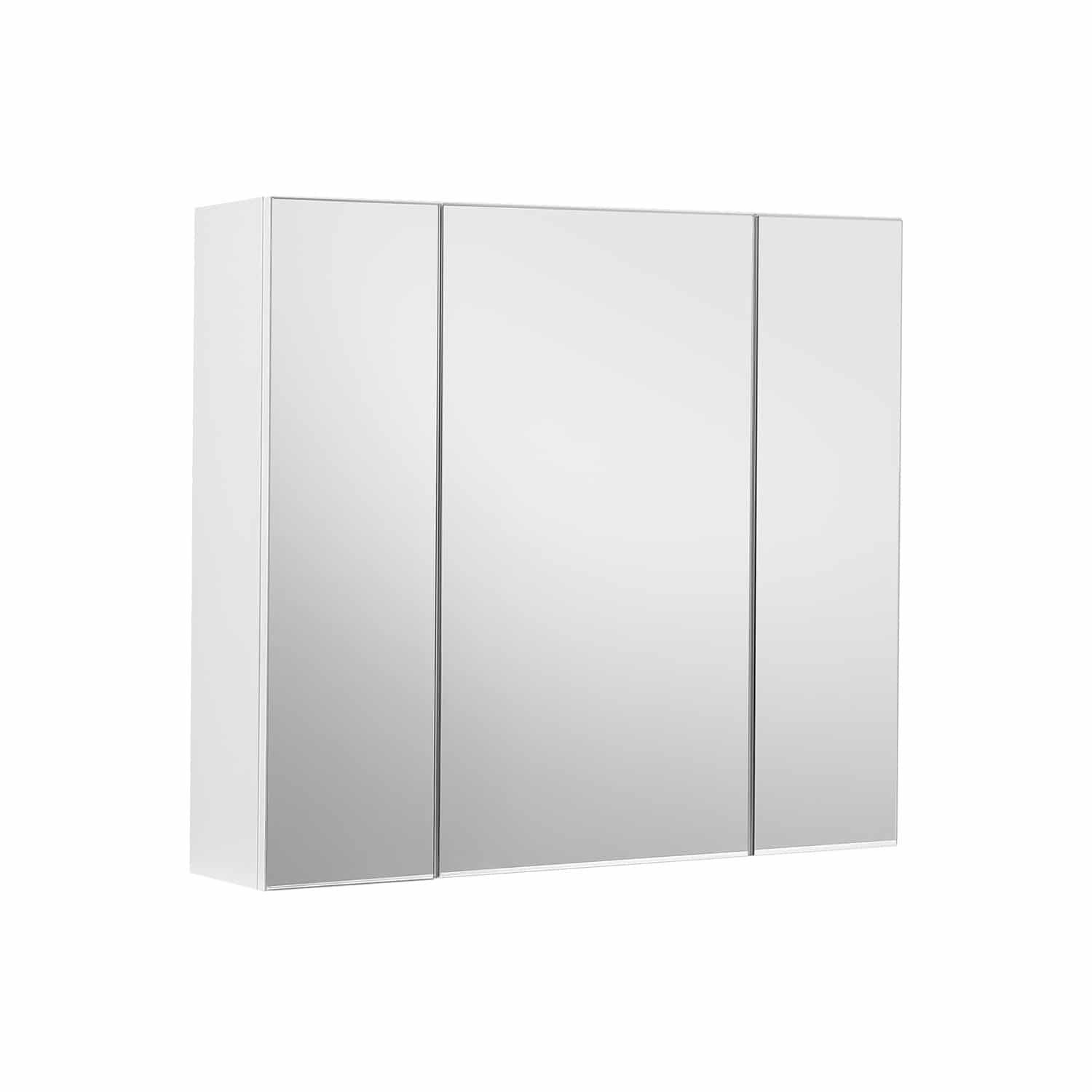 VASAGLE Badeværelsesskab med spejl, opbevaringsskab med 3 døre, 60 x 15 x 55 cm, med justerbar hylde, moderne, hvid BBK22WT