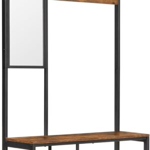VASAGLE Knagerække, Møbler til entre med kroge, spejl, skohylde og hylder, 36 x 98 x 185 cm, til entre, soveværelse, stue, rustik brun og sort HSR050B01V1